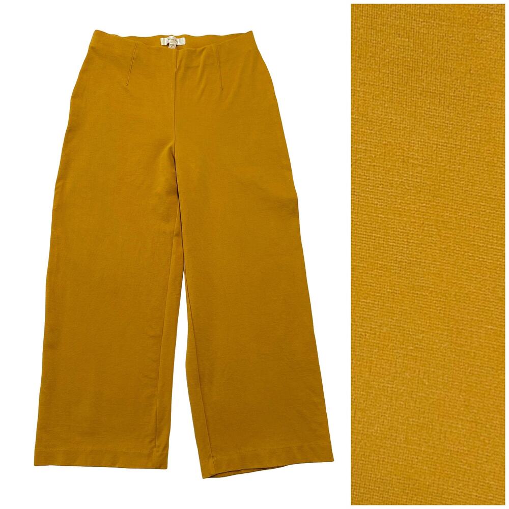 Autres Filles Wide Leg Knit Pants Size S Mustard Yellow Crop Pull On Work Office